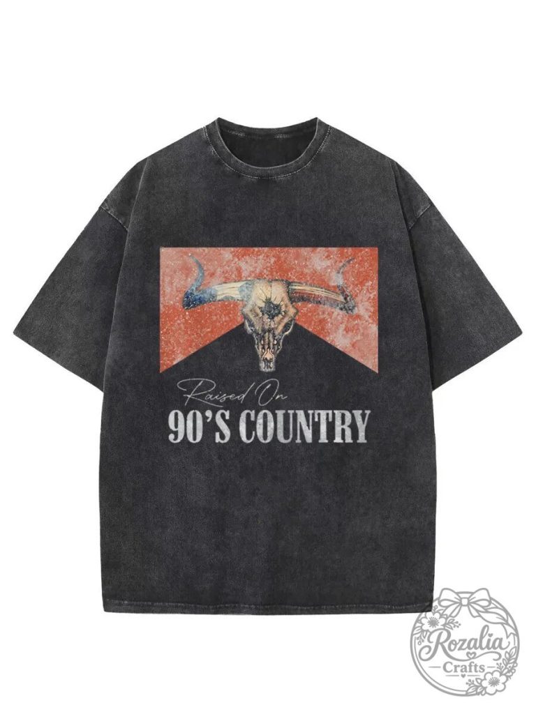 Raised On 90s Country Music Vintage Style Washed Black T-Shirt