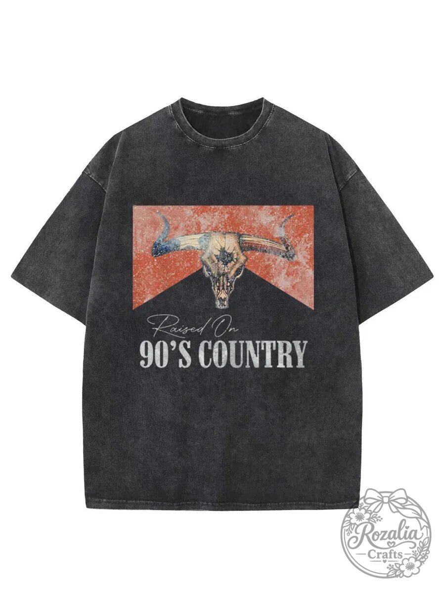 Raised On 90s Country Music Vintage Style Washed Black T-Shirt
