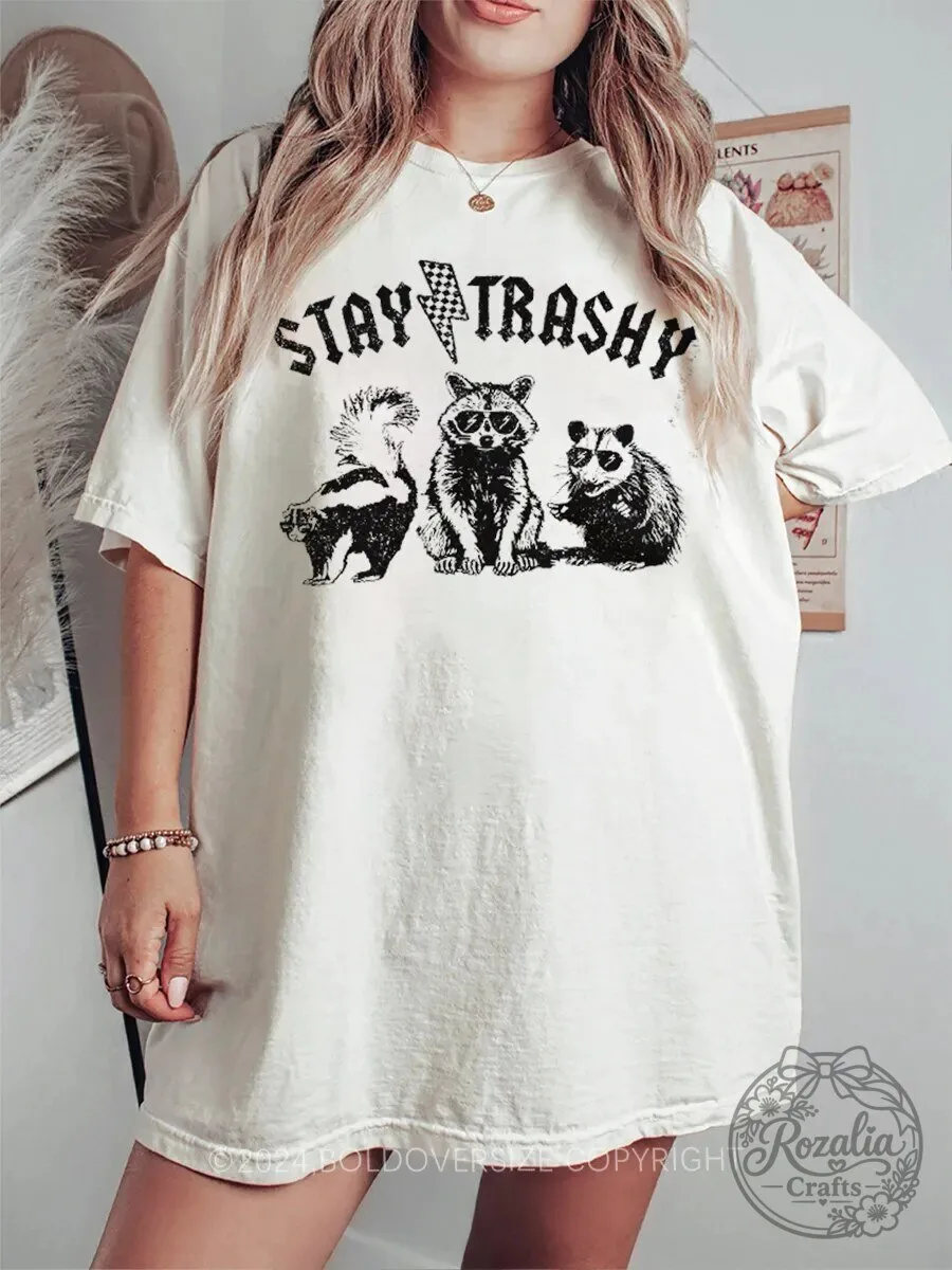 Stay Trashy Raccoon Skunk Possum Vintage Style Graphic T-Shirt