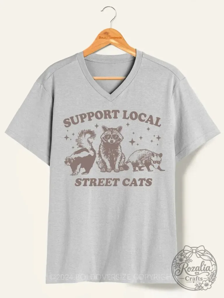 Support Local Street Cats Raccoon Skunk Opossum V-Neck T-Shirt