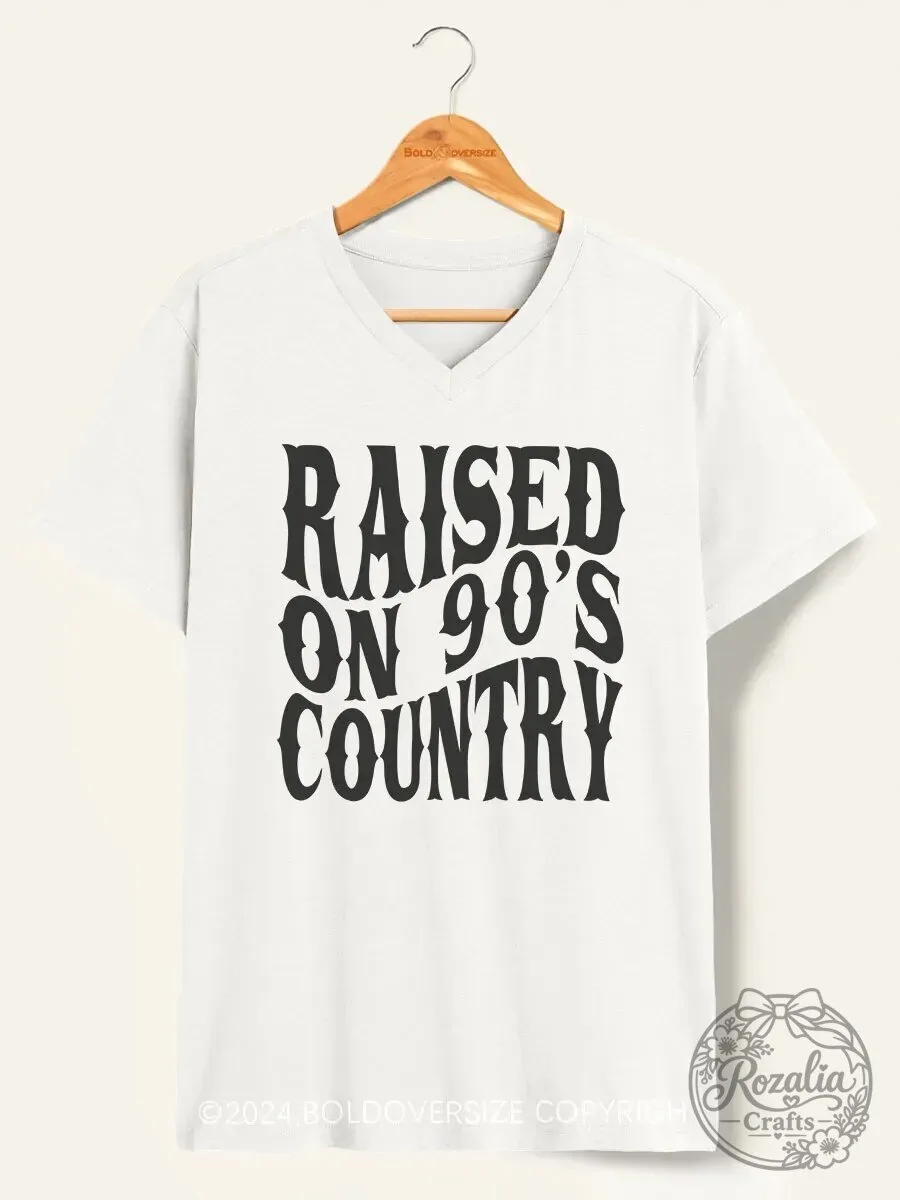 Raised On 90s Country Music Fan White V-Neck T-Shirt
