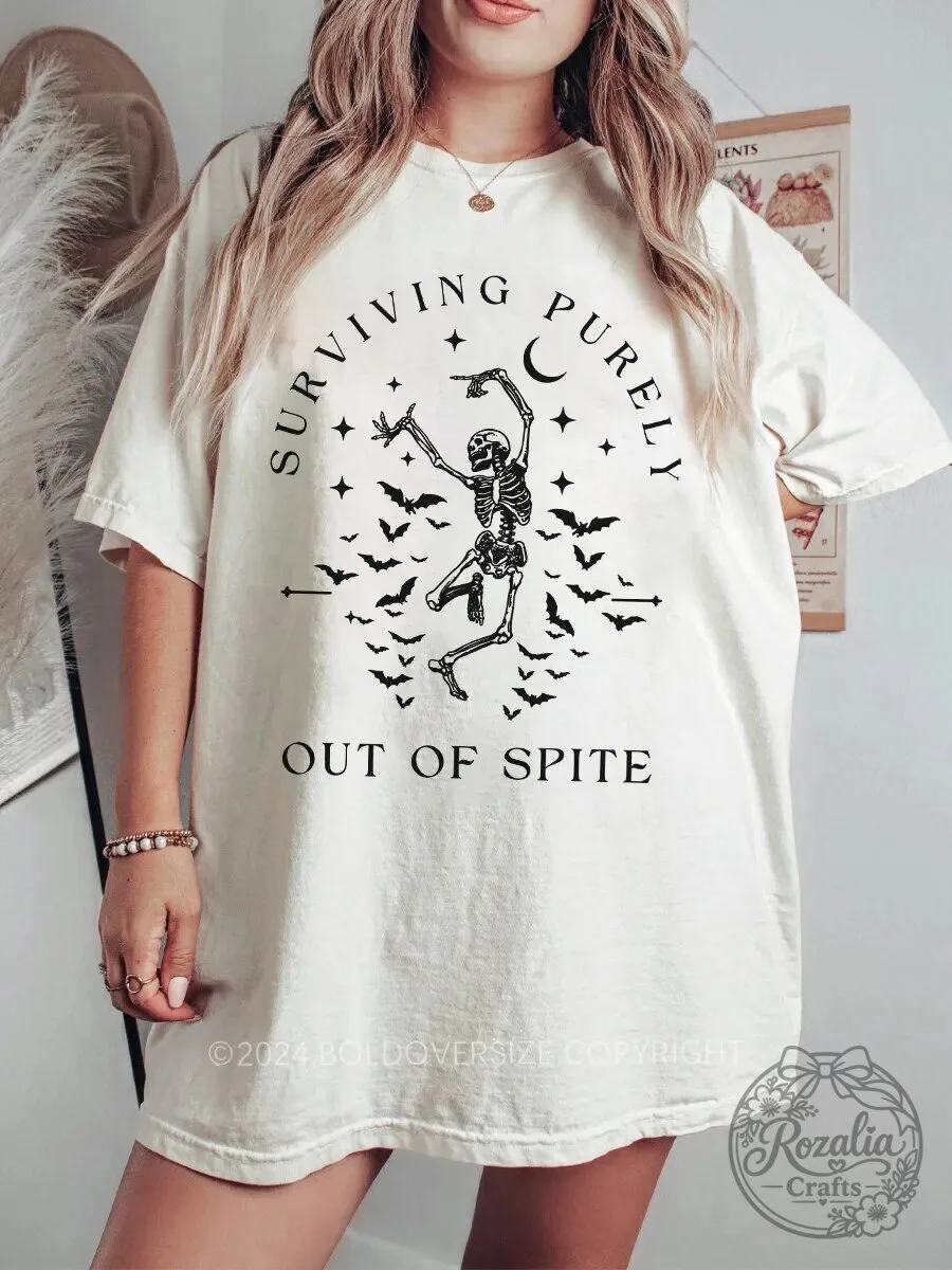 Surviving Purely Out Of Spite Skeleton Dancing Bats Halloween T-Shirt