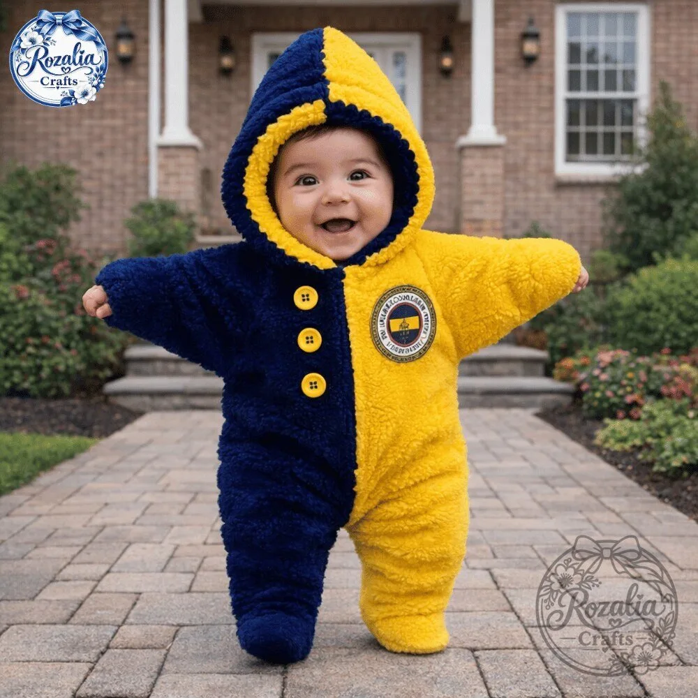 Fenerbahce Baby Sherpa Snowsuit Navy Yellow Cute Hooded Romper 8 Fenerbahce Baby Sherpa Snowsuit Navy Yellow Cute Hooded Romper