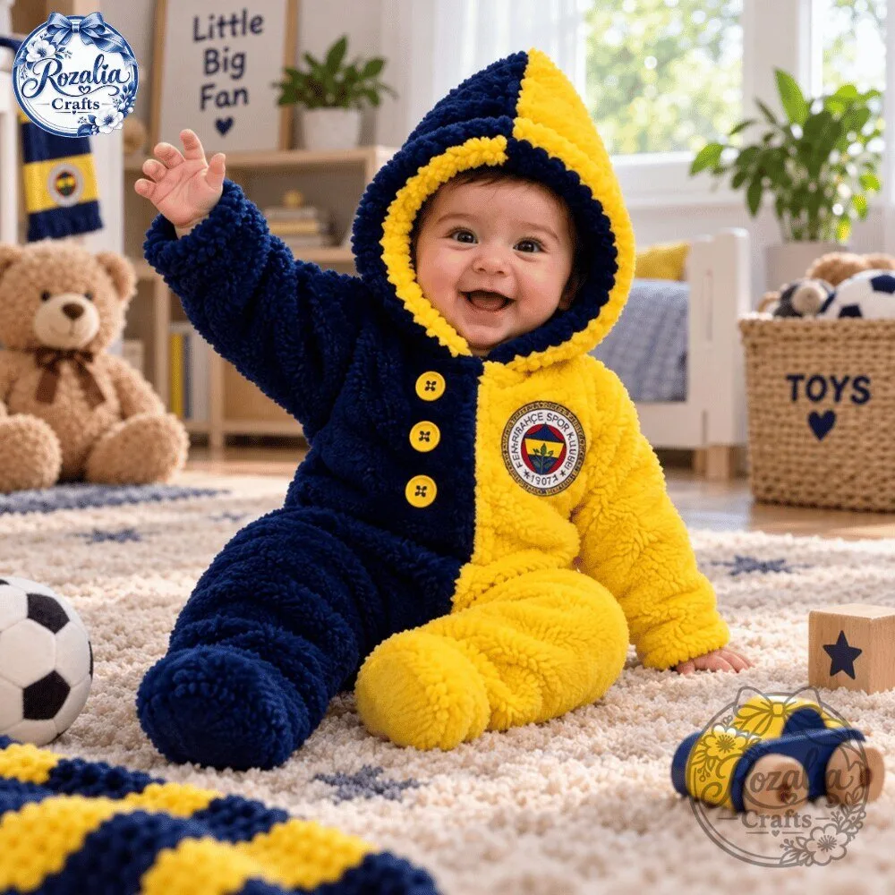 Fenerbahce Baby Sherpa Snowsuit Navy Yellow Cute Hooded Romper 10 Fenerbahce Baby Sherpa Snowsuit Navy Yellow Cute Hooded Romper