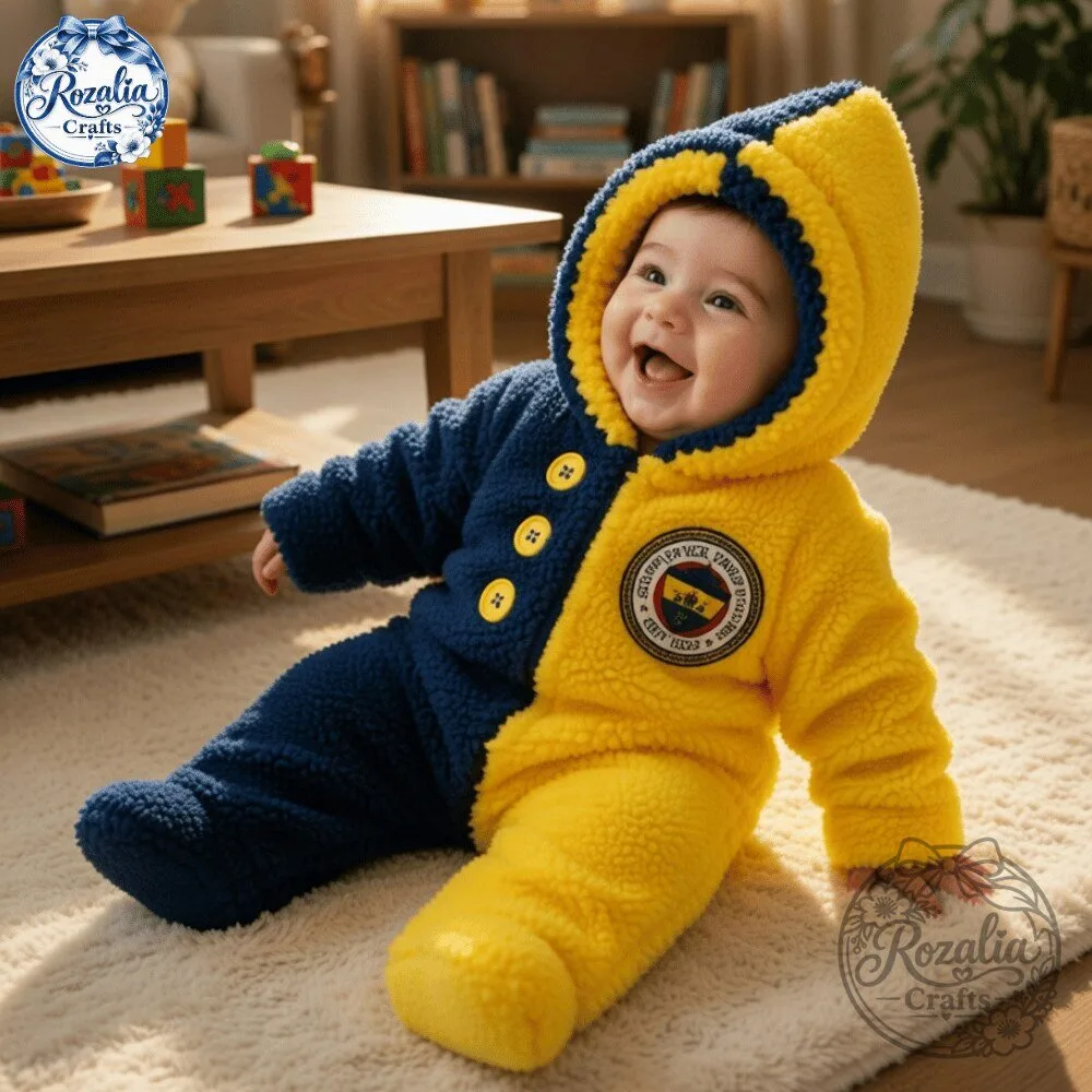 Fenerbahce Baby Sherpa Snowsuit Navy Yellow Cute Hooded Romper 12 Fenerbahce Baby Sherpa Snowsuit Navy Yellow Cute Hooded Romper